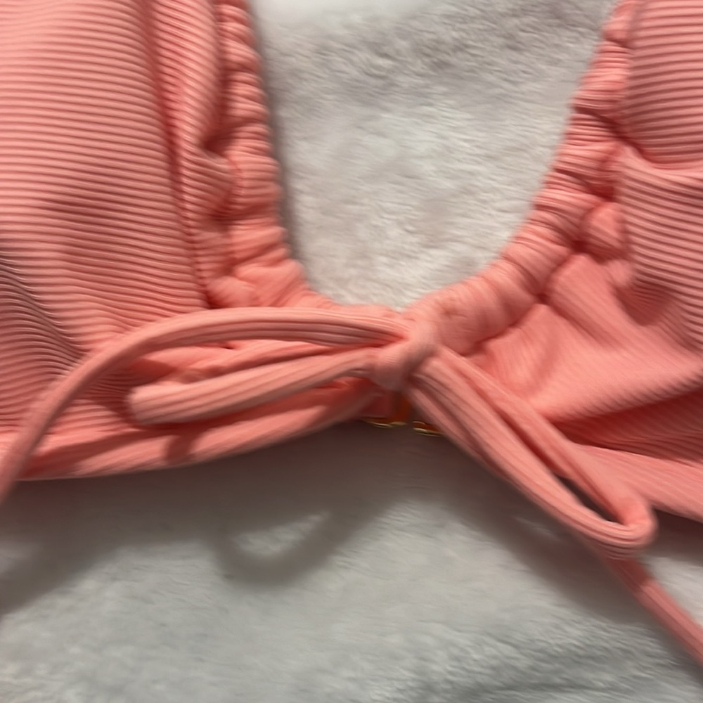 New Shade & Shore Women’s Pink Ribbed Tie Front Bikini Top Size Small Nwt — image 4 of 8